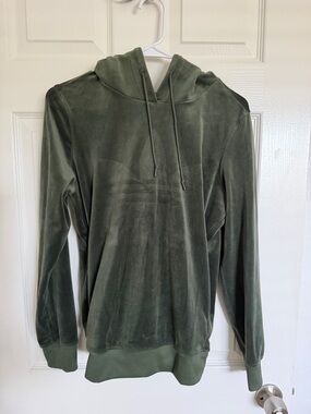 adidas Originals Olive Green Velour Hoodie Sweater XS